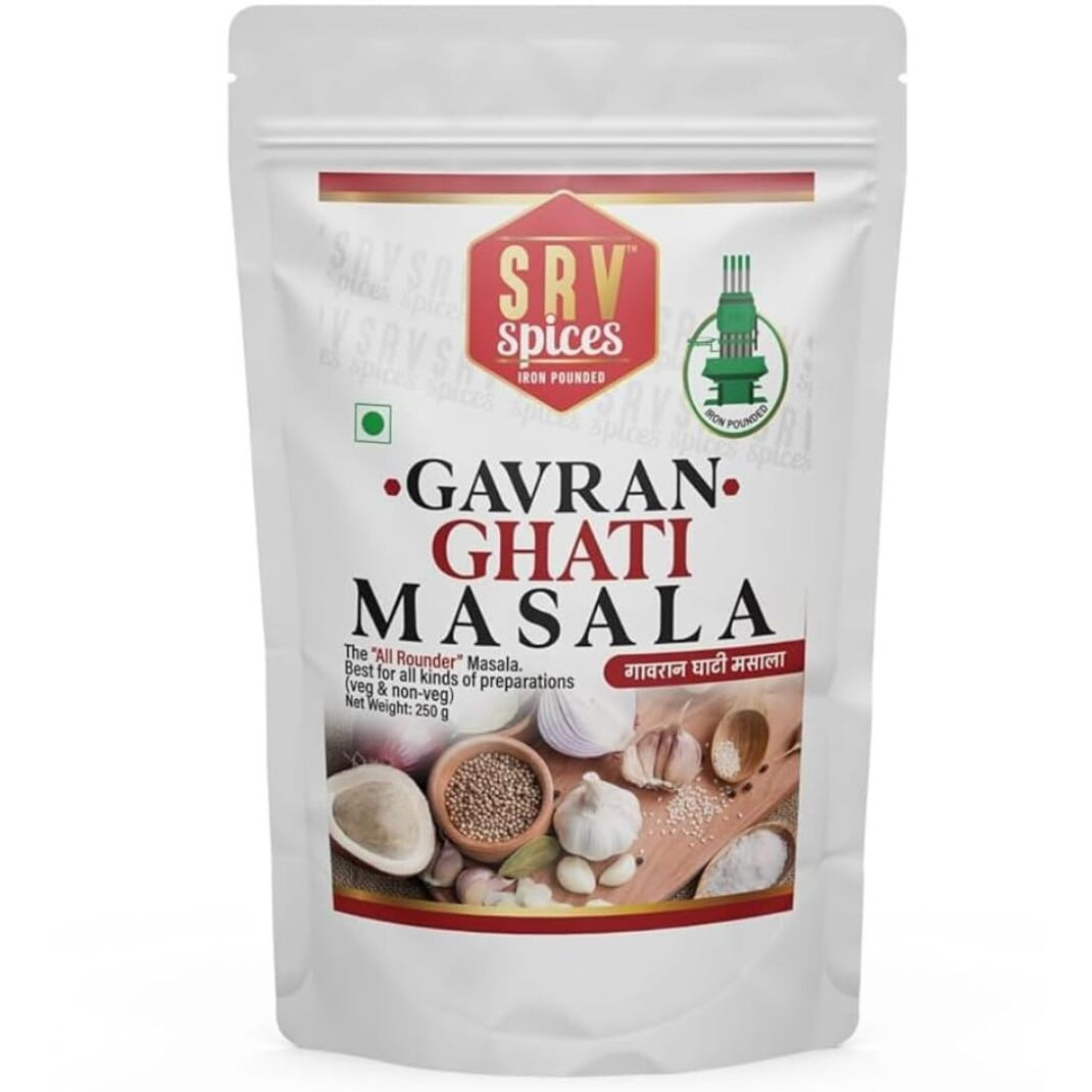 SRV Spices Gavran Ghati Masala (Kanda Lehsun Masala) | Satara Special Masala | Red Spicy Strong All Rounder Masala | Hand Picked 27 Ingredients | Taste of 57 Years of Experience (Pack of 1) (250 Gm)