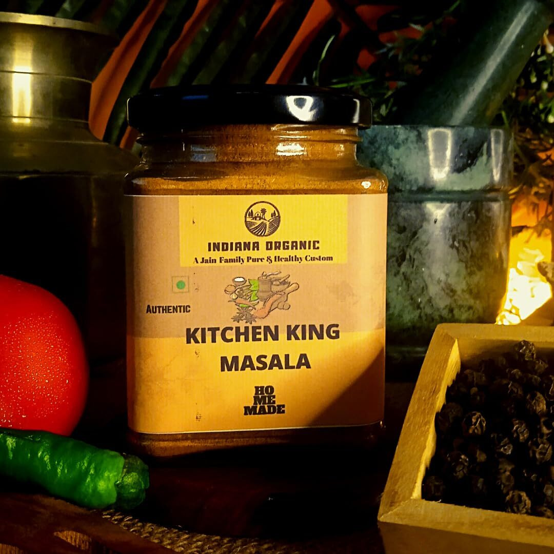 Indiana Organic Kitchen king Masala Powder | Authentic Fusion of 22 spices | All in one spice mix - 150 Gram | Freshlyu ground packed on order | No onion & gralic.