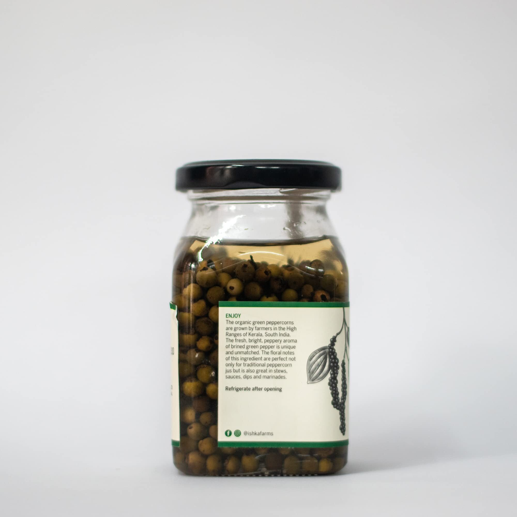 Ishka Farms Organic Green Peppercorns in Brine - 184g, Great in Stews, Sauces, Dips and Marinades (Hara Mirch) Directly Sourced from Farms