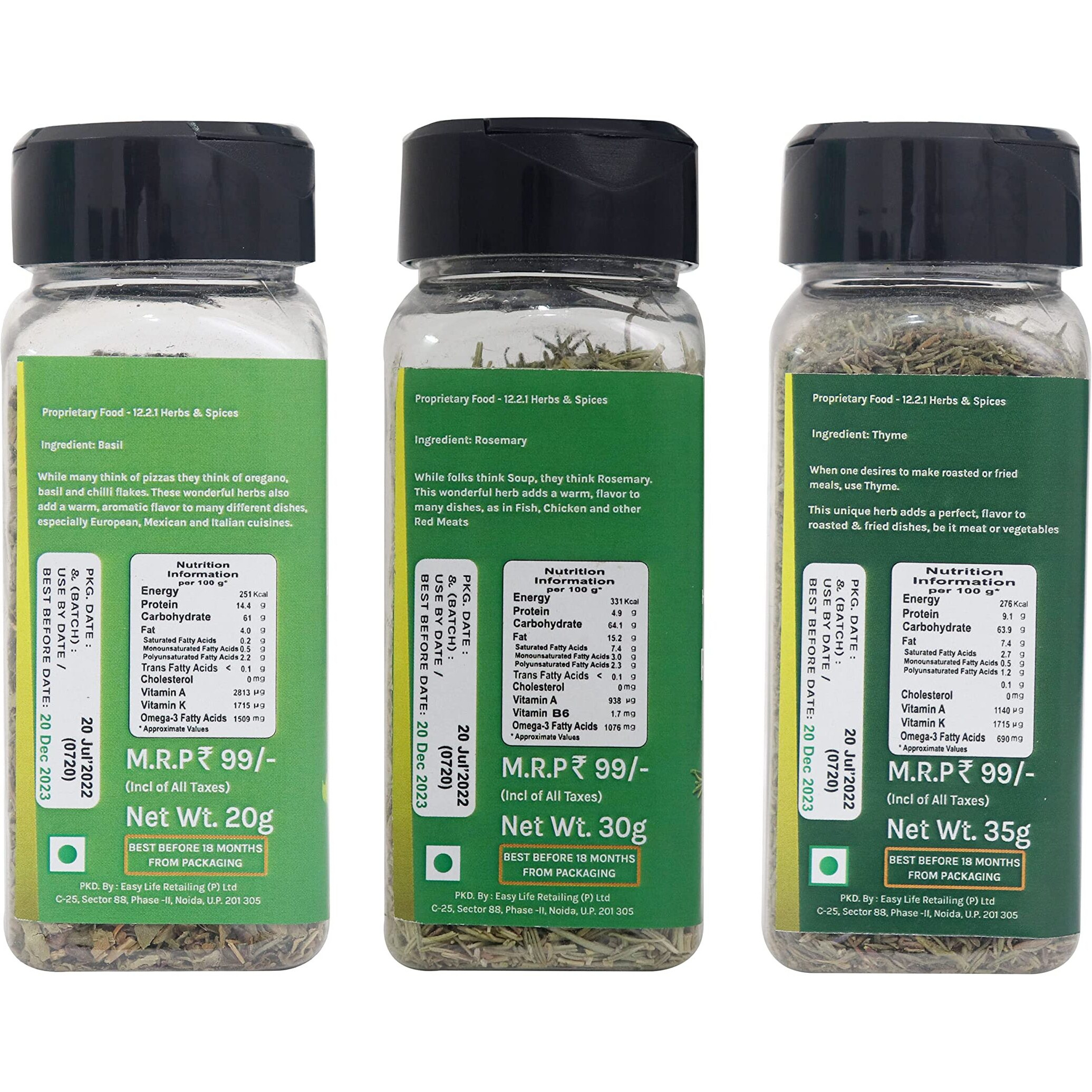 Easy Life Basil 20g, Rosemary 30g with Thyme 35g Combo