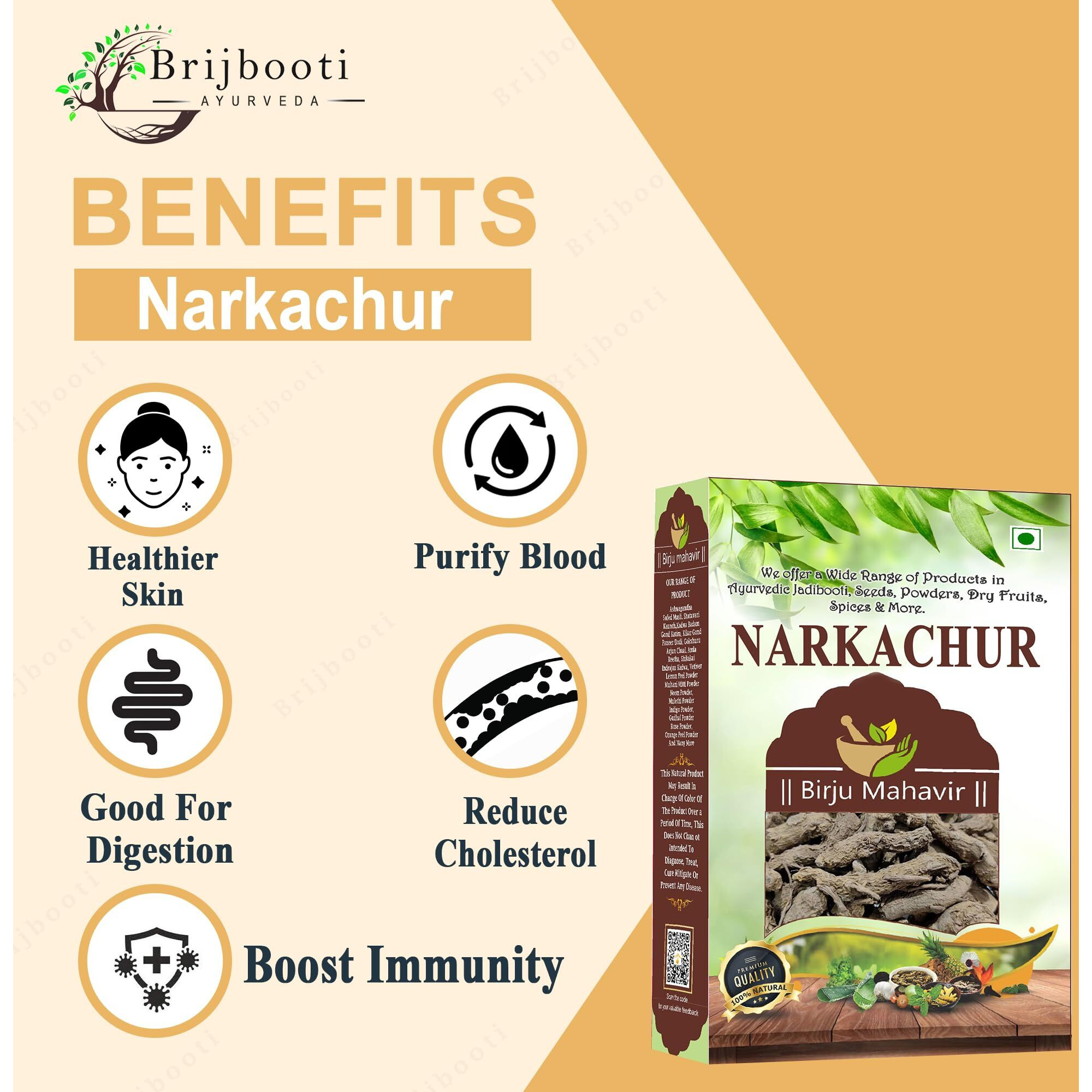 Birju Mahavir Narkachur - Kali Haldi - Nar Kachur - Narkchaur - Curcuma Zerumbet - Zedoary Root - Black Turmeric 200 Gr