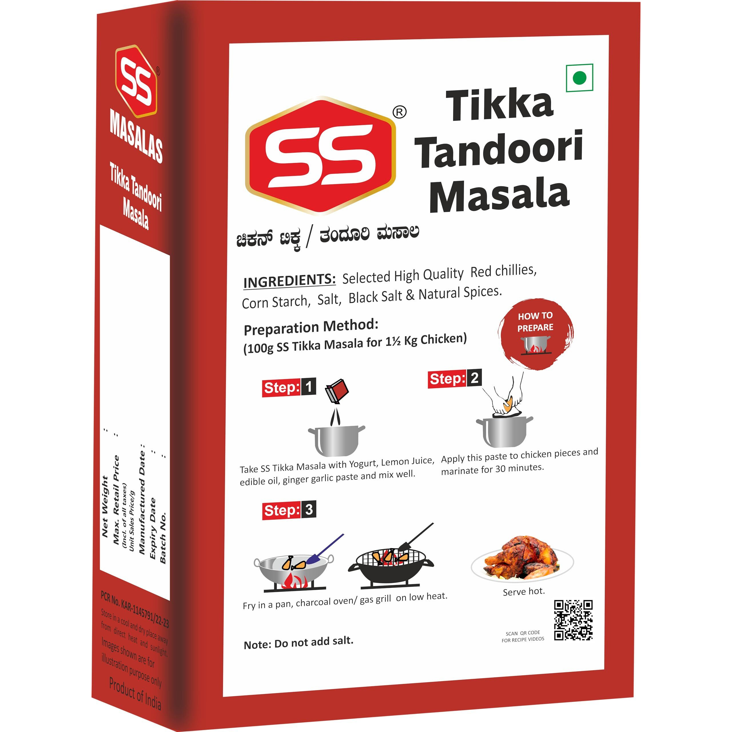 SS Masalas Chicken Tikka Tandoori Masala Powder 300g. Ready Mix Marinade (100g Pack 3)