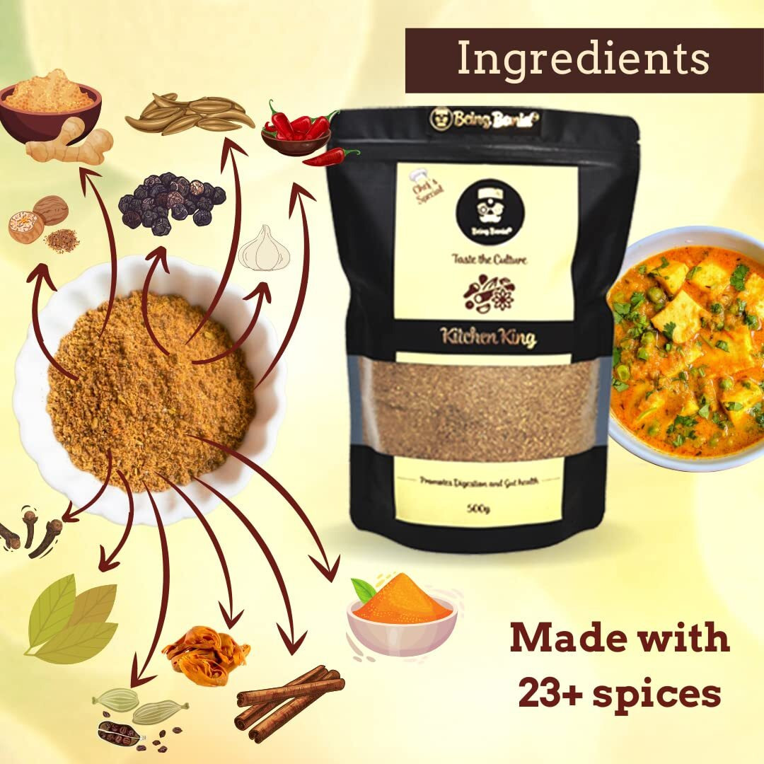 Being Bania Kitchen King Chef Special, 500 Gms | Kitchen Masala Powder |100% Natural Ingredients | No Added Preservatives | All in 1 Vegetable Masala | Exotic Indian Spices | No onion, no garlic |