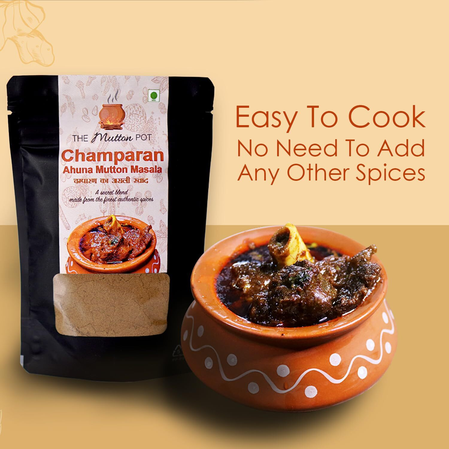 The Mutton Pot Champaran Ahuna Handi Mutton Masala 20g | No Preservatives, No Artificial Colors | Home Cooking Indian Meat Masala | Only 20g Required for 1 Kg Mutton | Shipped Fresh | Curry Mix | Bihars Authentic Recipe | Easy to Cook Ahuna Mutton Gravy with Authentic Spices | Mutton Masala | Desi Meat Masala | No Need to Add Any Other Masala