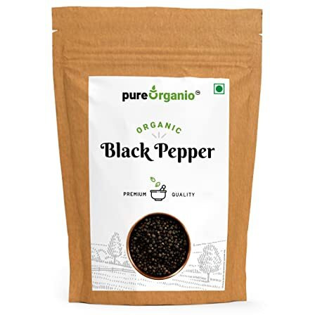 Pure Organio Organic Black Pepper Whole - Organic Black Pappercorn - Kali Mirch - NPOP Organic Certified (200 Gm)