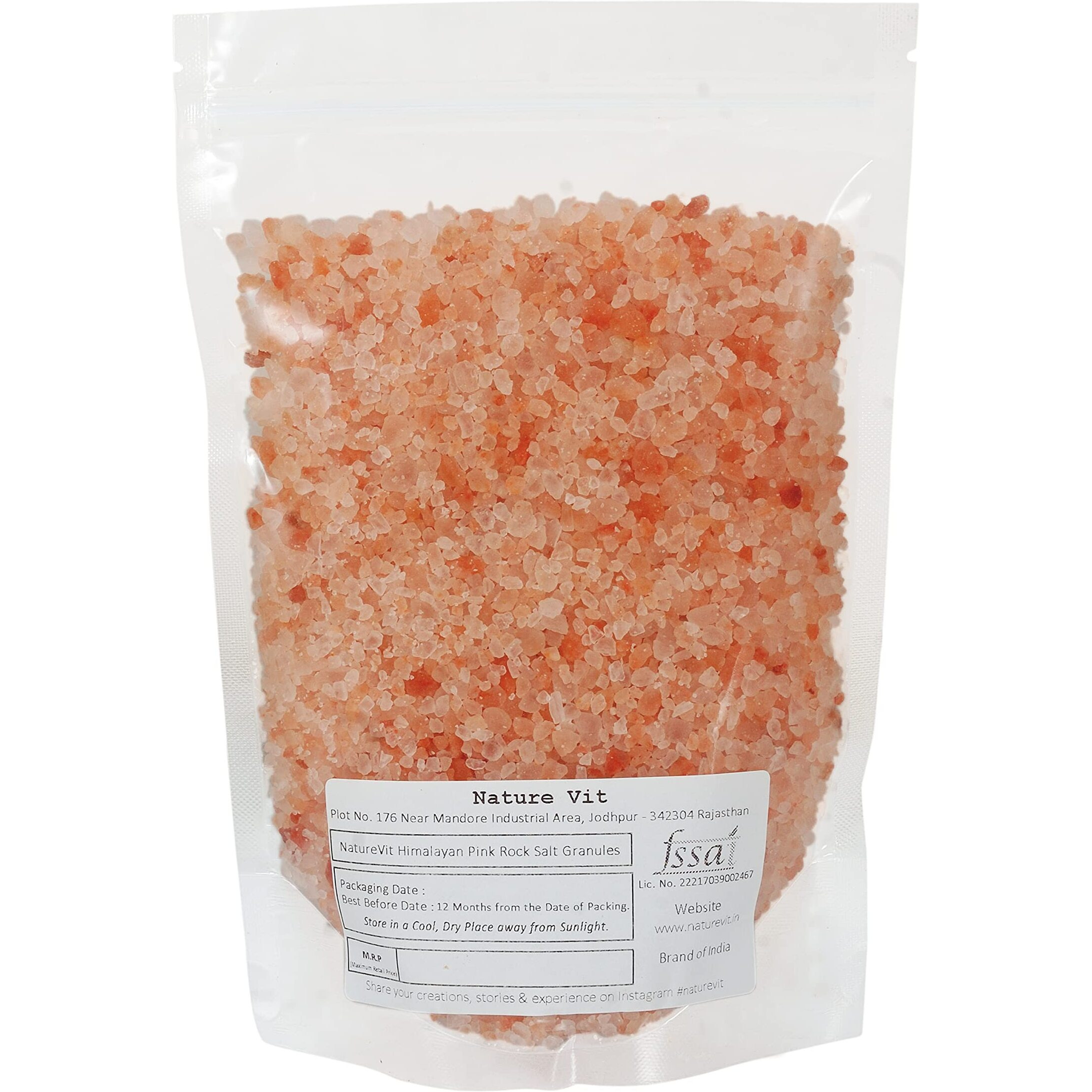 NatureVit Himalayan Pink Rock Salt Granules, 1 Kg - 100% Natural & Rich in 84 Minerals, Best for Weight Loss and Cooking