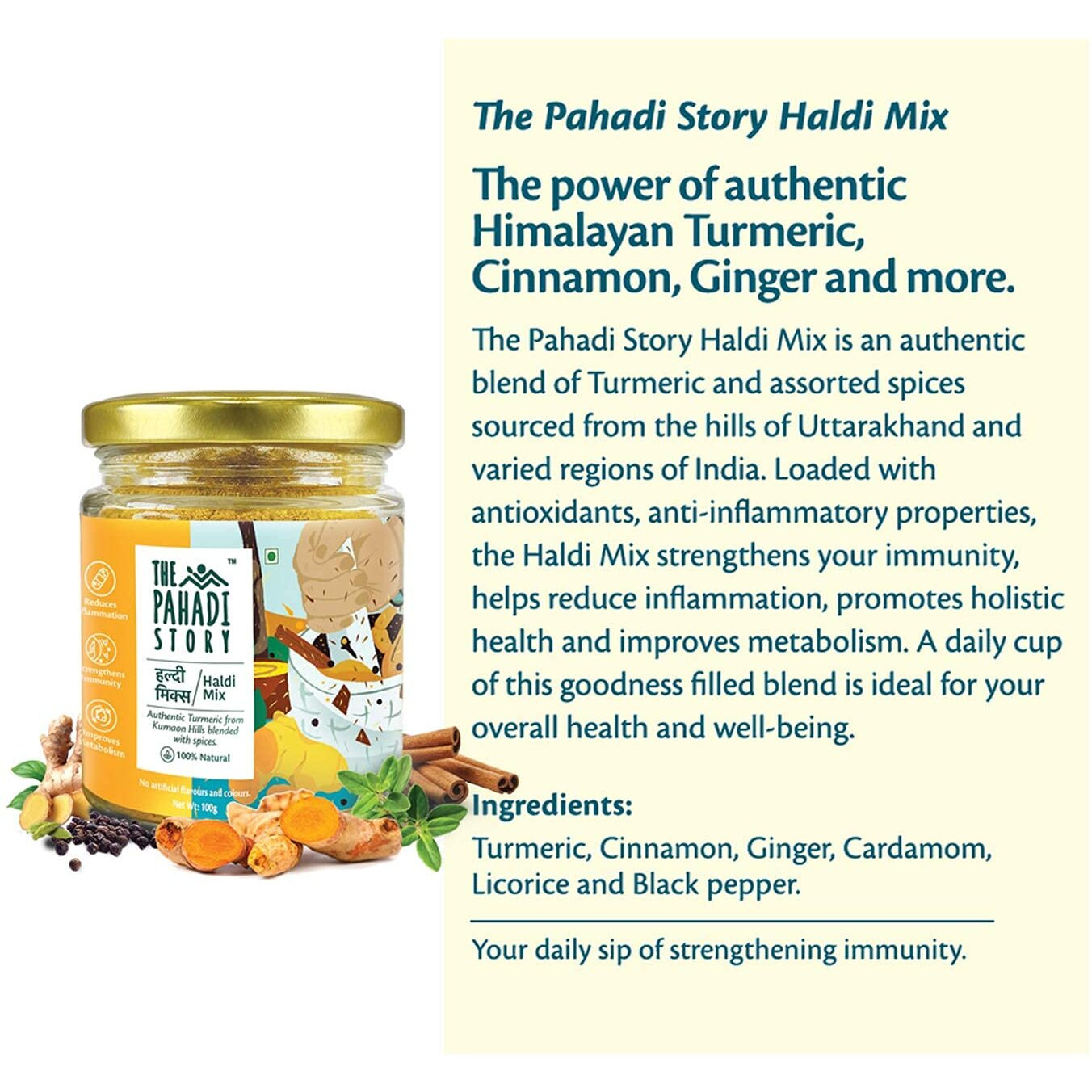 The Pahadi Story Haldi Mix (100 gms) - Pack Of 2 | 100% Natural | Turmeric Latte | Natural Immunity Booster | Golden Turmeric Milk