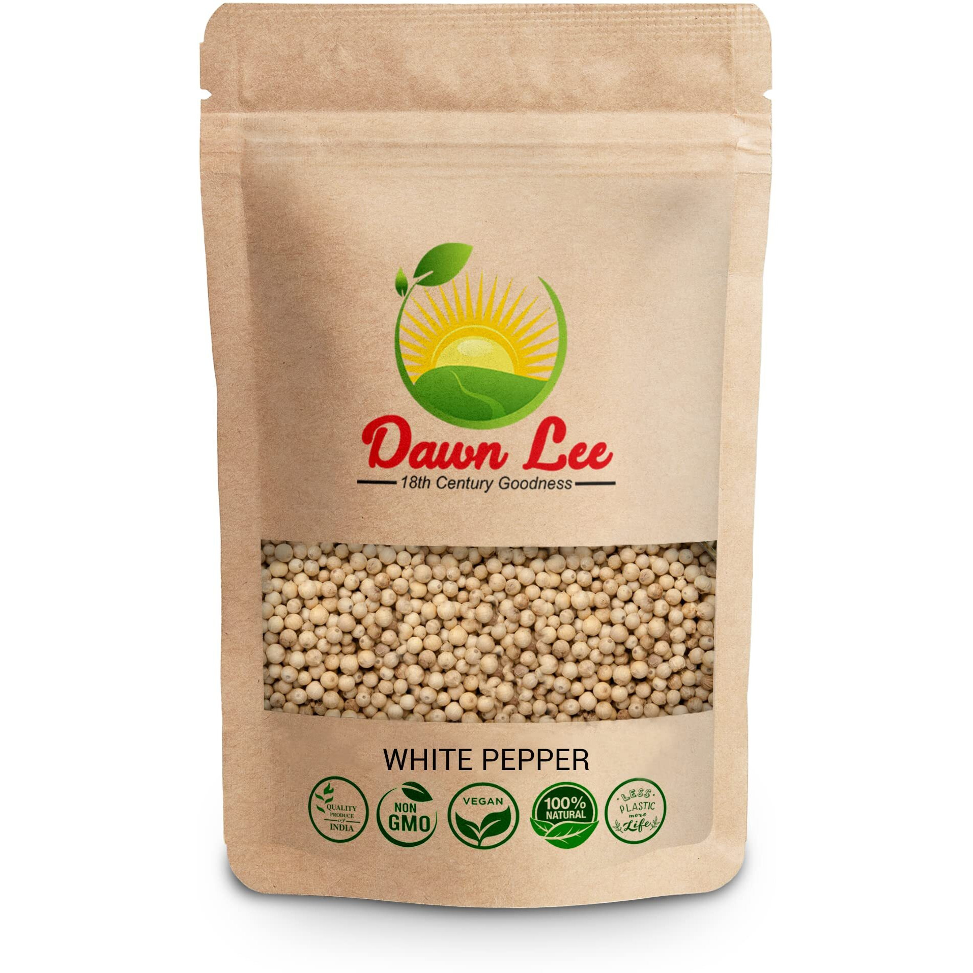 Dawn Lee Whole White Pepper- Sabut Safed Mirch- White Peppercorn- Safed Mirch- No Artificial Colours or Preservatives- Fresh Natural- Dakhni Mirch- Dagni Mirch- Indian Spices- Khada Masala- 200GM