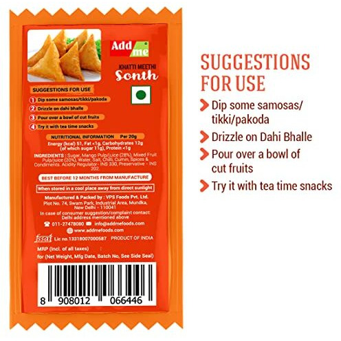 Add me Khatti Meethi Sonth sauces Sachet 12gm Each (Pack of 48 Sachet) dips 576 Gm