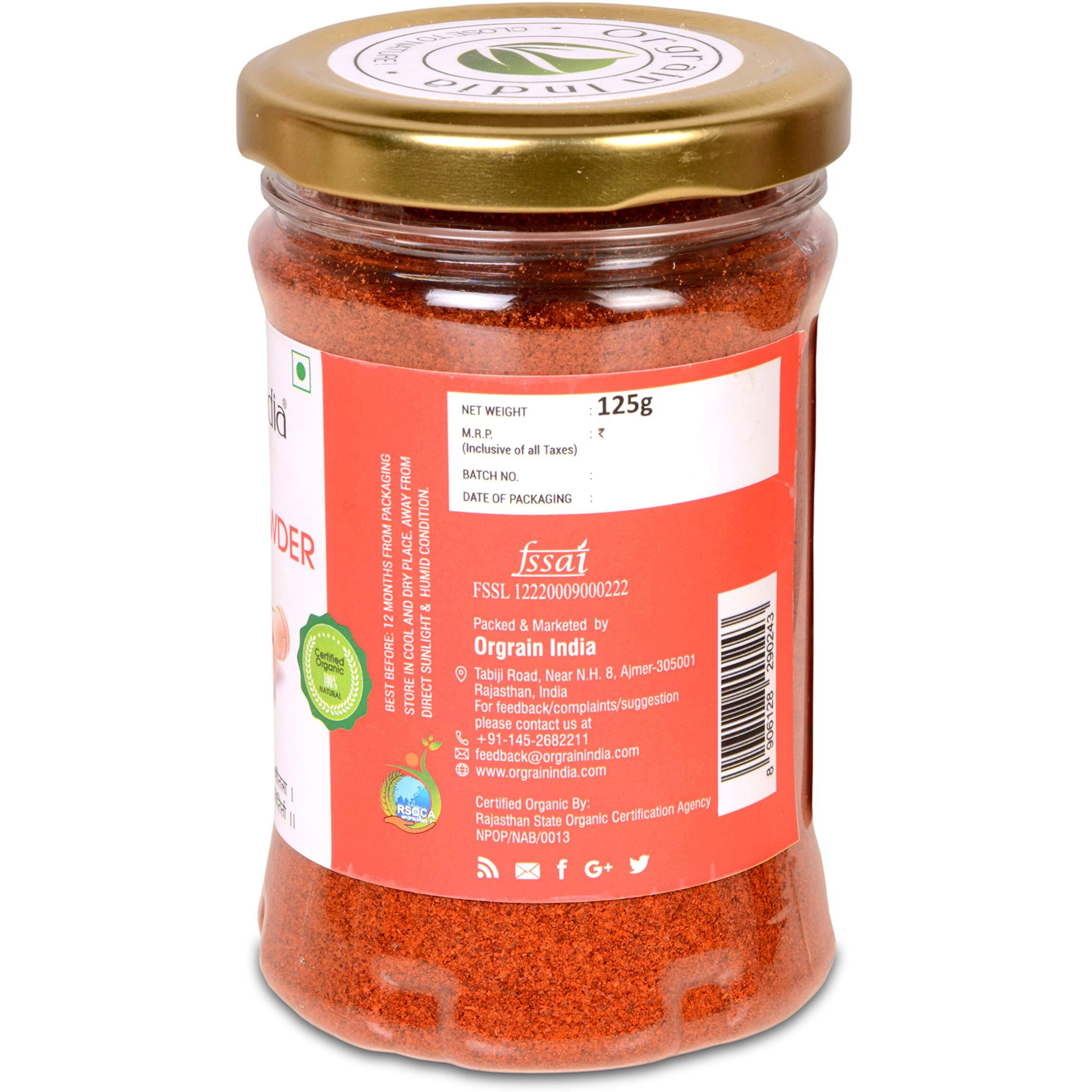 Orgrain India Certified Organic Red Chilli Powder, 125g