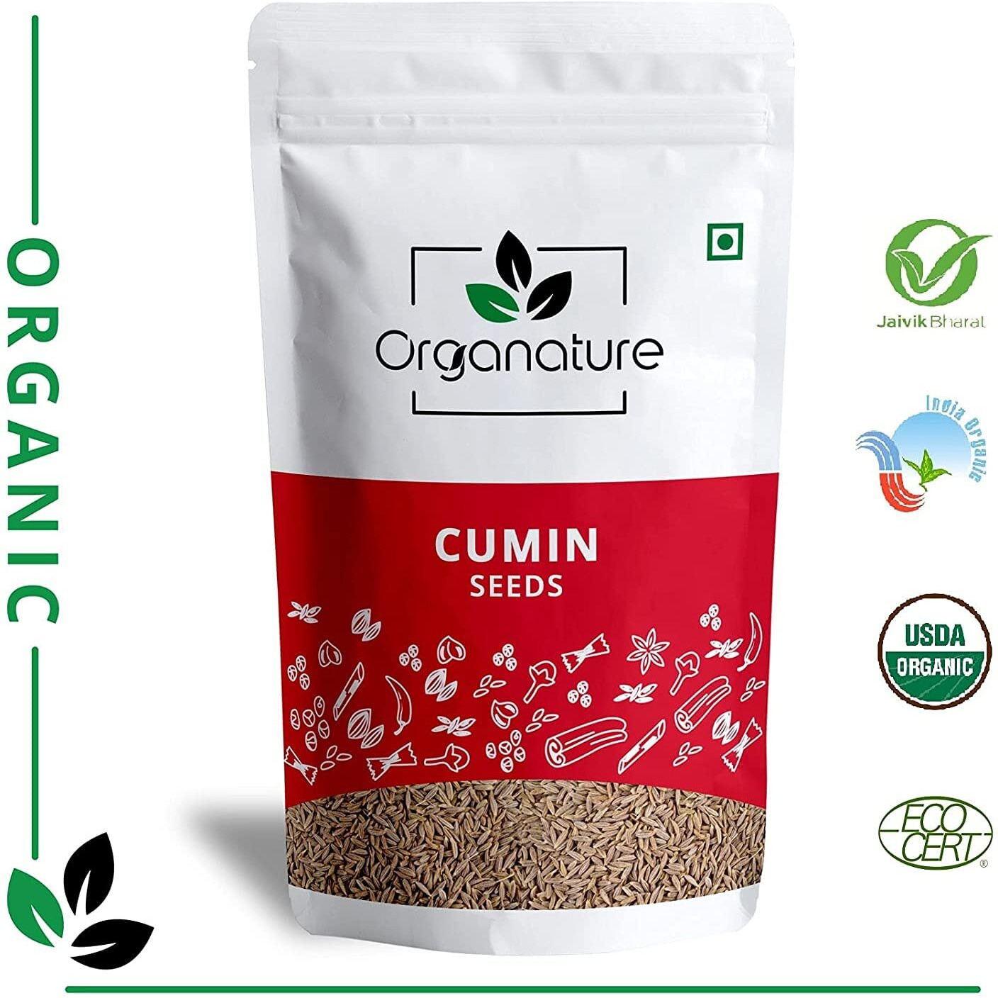 Organature Organic Fresh Cumin Seeds USDA Certified Jeera | Whole Cumin Seeds | Whole Indian Spice | Safaid jeera (350 Grams)