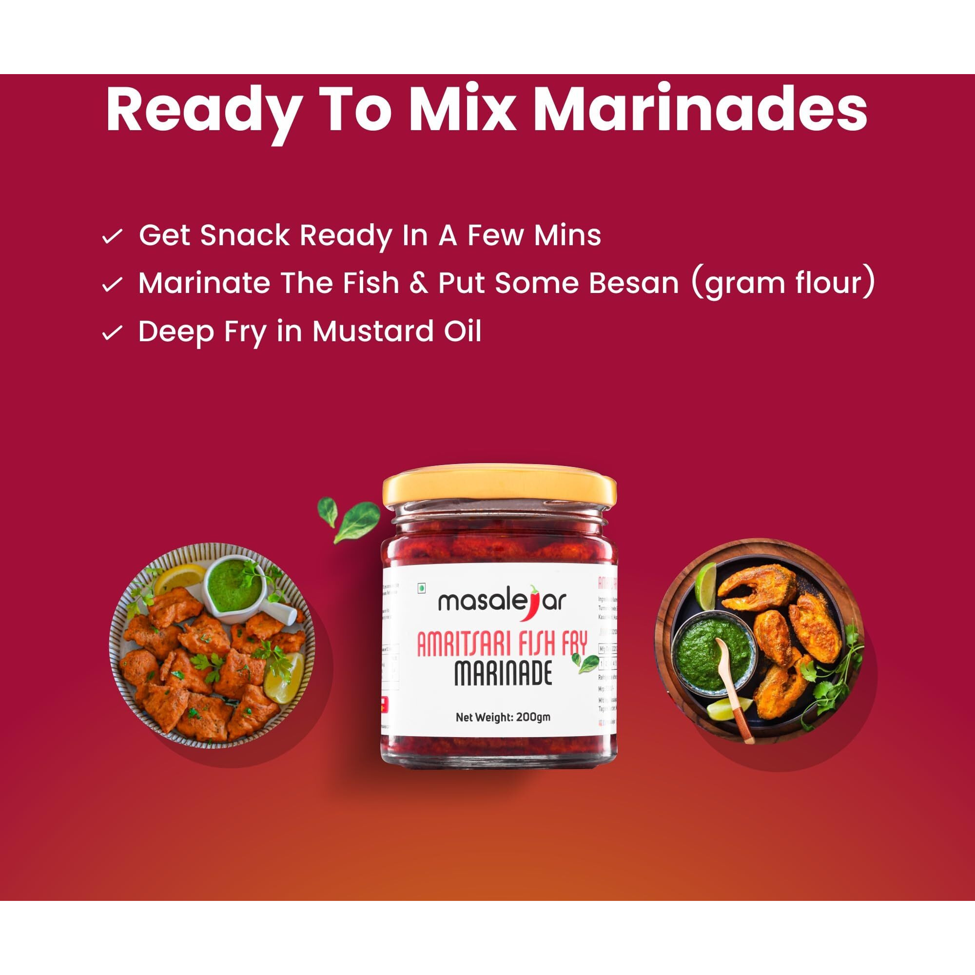 Masalejar Ready to Cook Amritsari Fish Fry Marinade Spice Mix 200 gm Serves 5-6| Fish Masala | Instant Fish Fry Masala Tikka Paste | Just Mix & Cook | Cholesterol Free | Trans Fat Free | No added colours