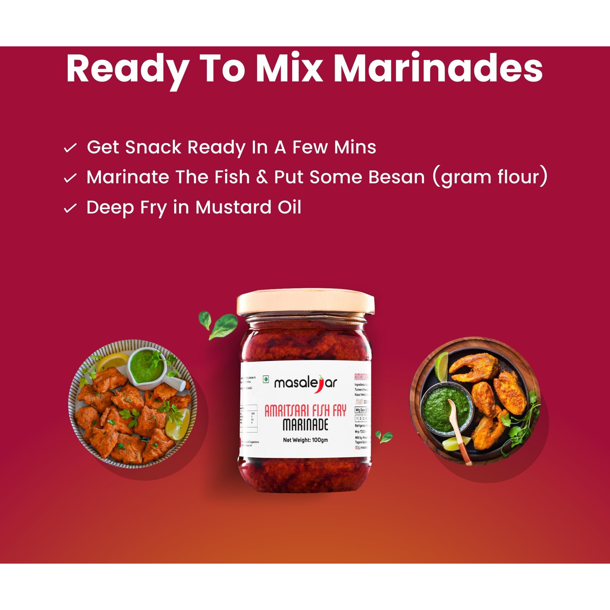 Masalejar Ready to Cook Amritsari Fish Fry Marinade Spice Mix 100 gm Serves 3-4| Fish Masala | Instant Fish Fry Masala Tikka Paste | Just Mix & Cook | Cholesterol Free | Trans Fat Free | No added colours