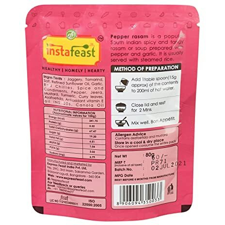 Instafeast Pepper Rasam| Instant Rasam, Easy to Cook, Just Add Water | No Preservatives, No Artificial Colours 480g (Pack of 6 X 80g)