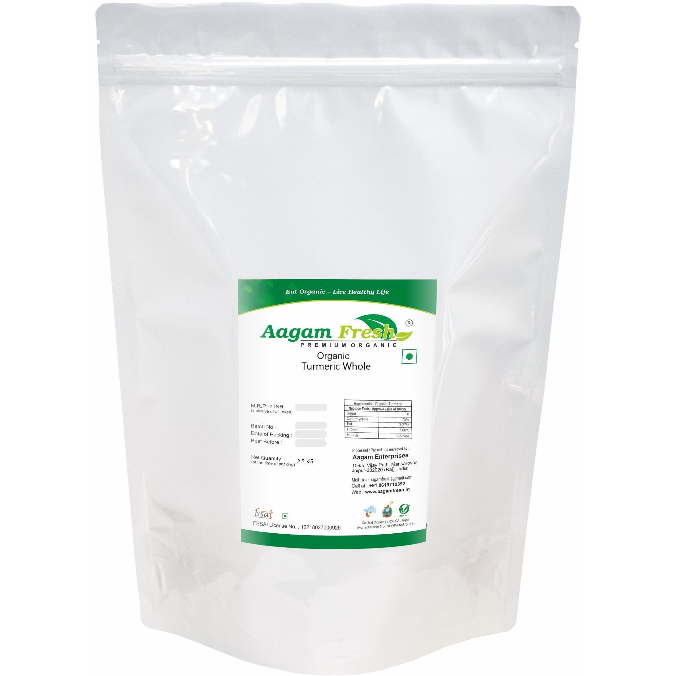 Aagam Fresh Organic Turmeric Whole (Haldi Sabut) - 2.5 KG