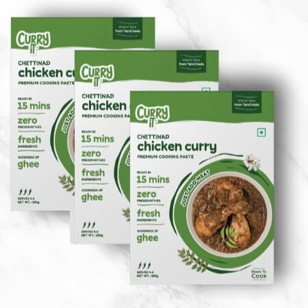 CURRYiT Ready to Cook CHETTINAD Curry Gravy Paste Combo Pack (3X250g) Mutton Chicken Meat Fish Masala Serves 12-18 | Made with Ghee | Ready in 15 minutes | No Preservatives | 100% Mom Approved |Gluten-Free