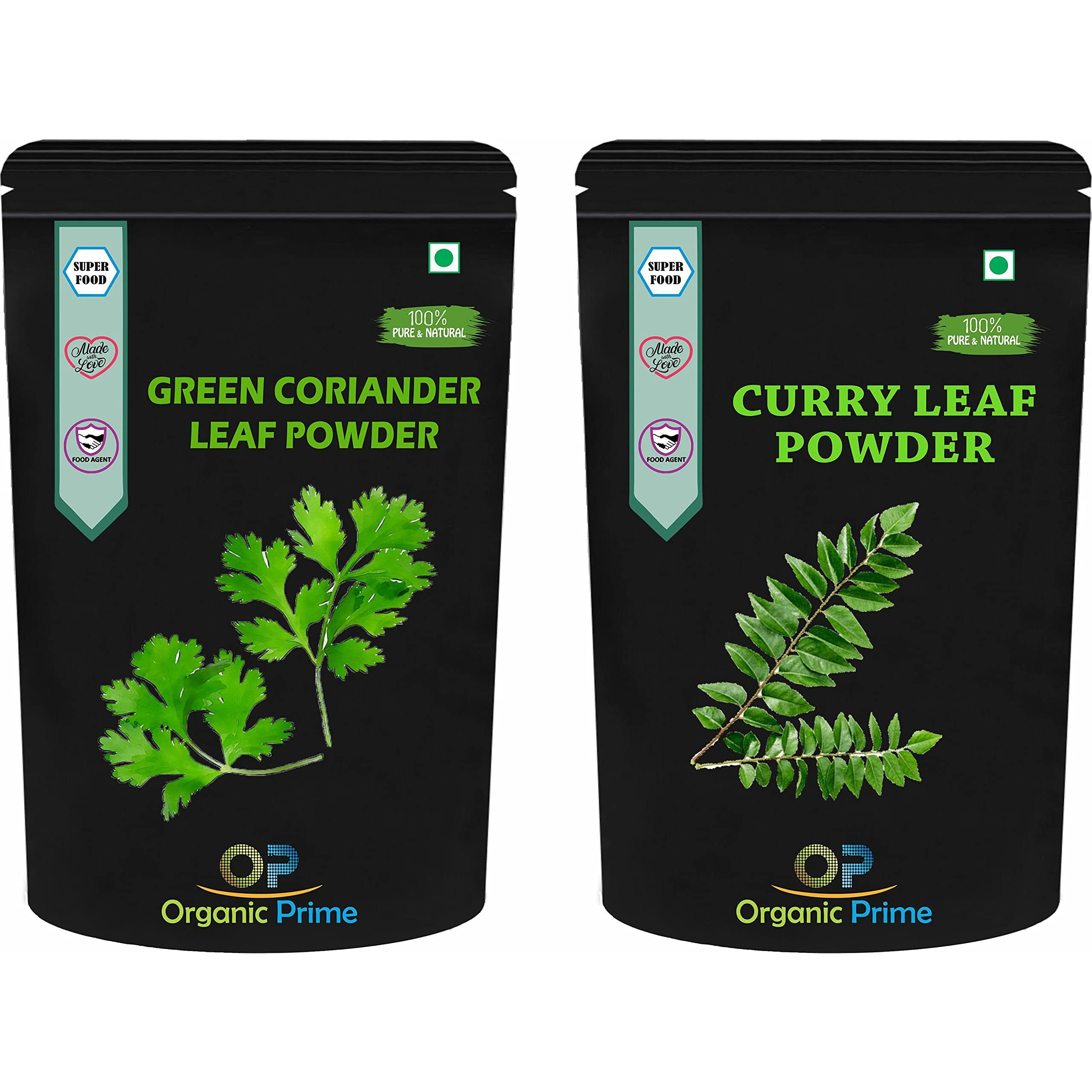 Organic Prime Pack of 2 - Curry Leaf Powder 200 GM & Green Coriander Leaf Powder 200 GM Super Saver Combo Pack