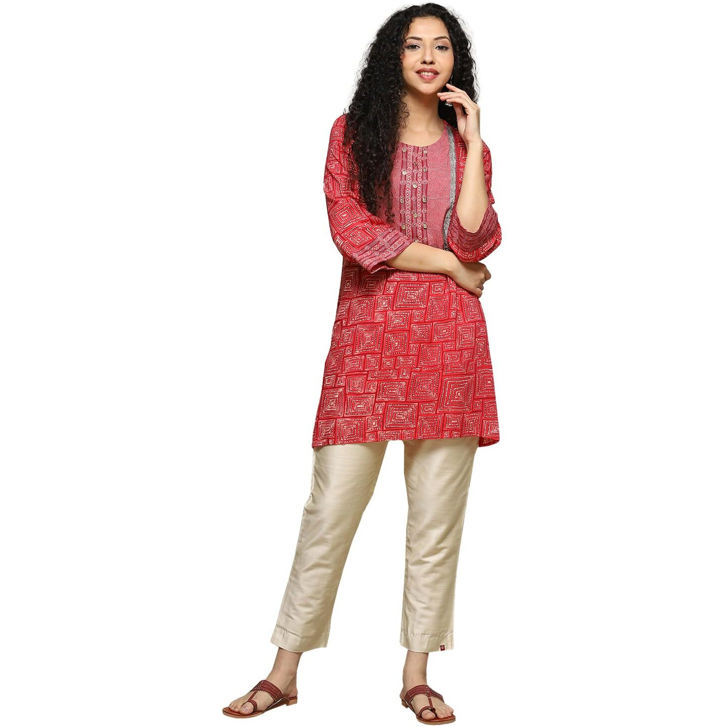 BIBA Women Rayon Printed Straight Kurta(MNMTOP & TU19031E_Coral_2XL)