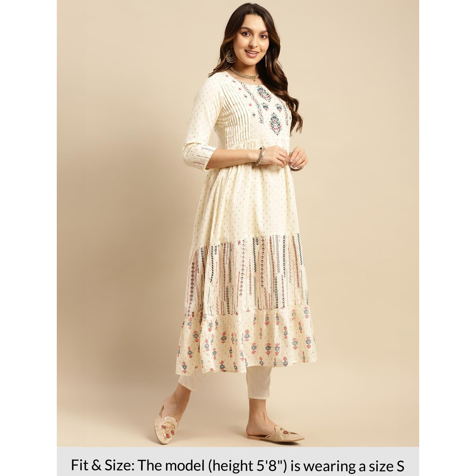 rangita Off White Cotton Calf Length Embroidered Anarkali Kurti for Women | Kurta for Women_L