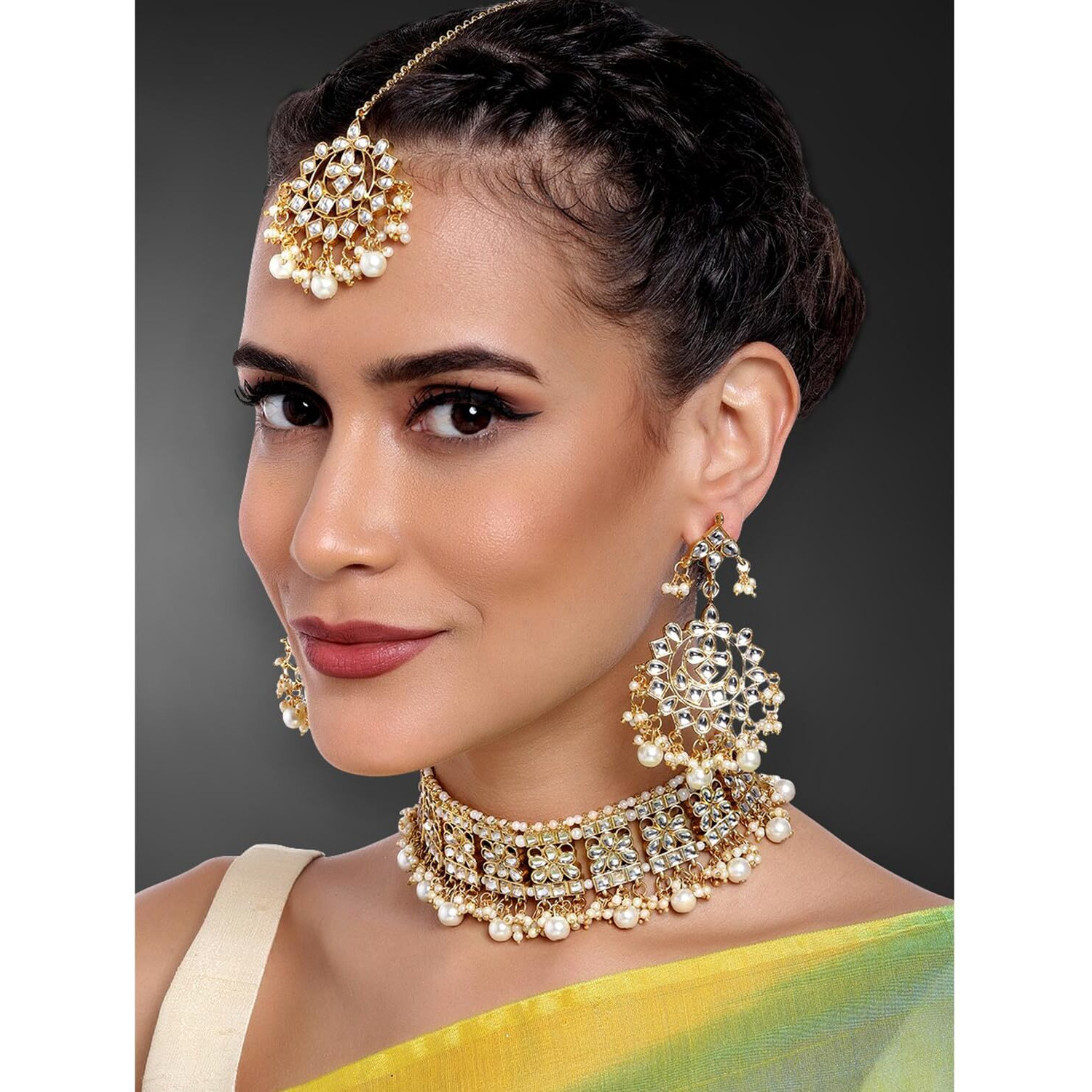 Peora Ethnic Indian Traditional Jewellery Kundan Choker Necklace Earring Maang Tikka Set for Women Girls