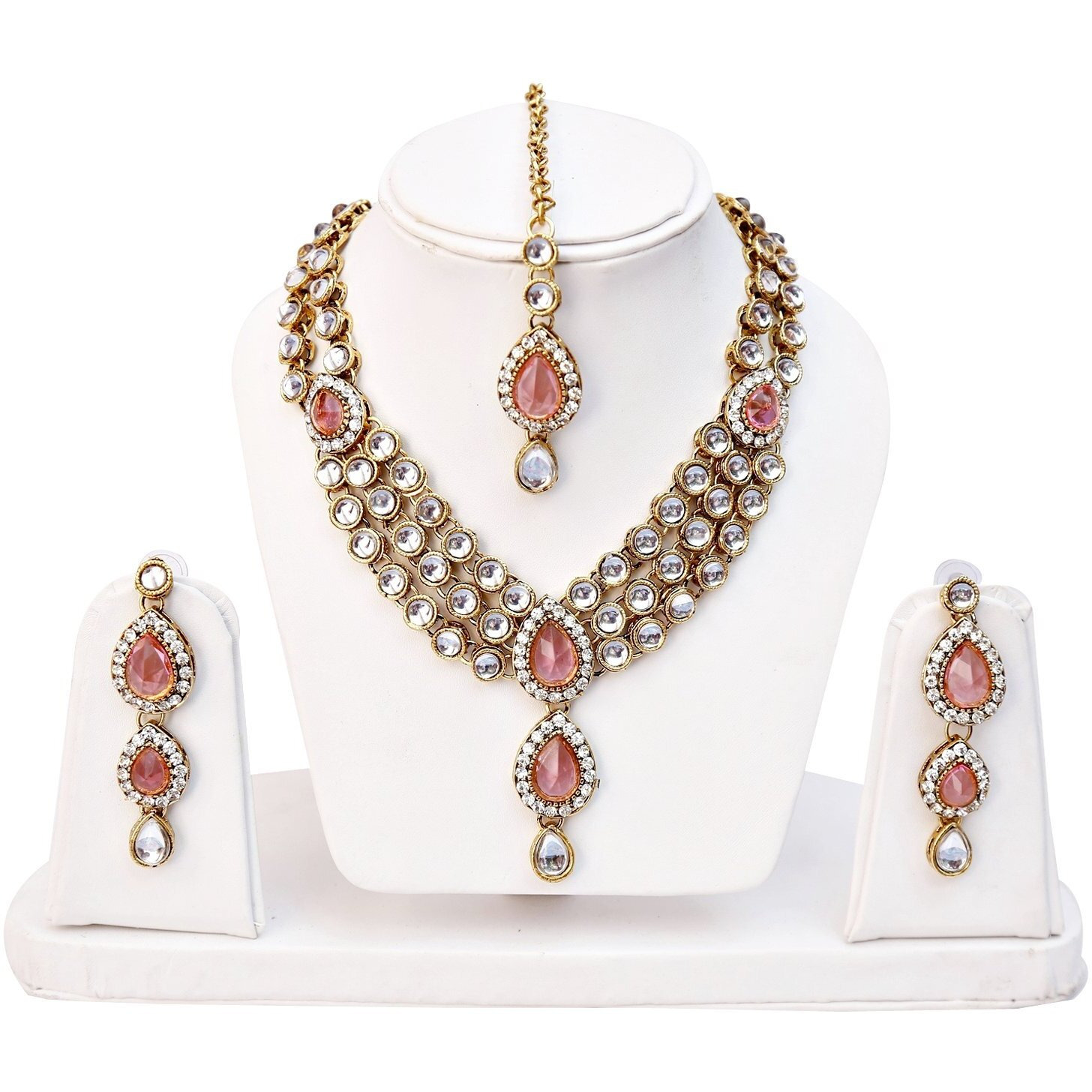 Shining Diva Fashion Gold Plated Pink Kundan Traditional Necklace Jewellery Set for Women & Girls(8647s)