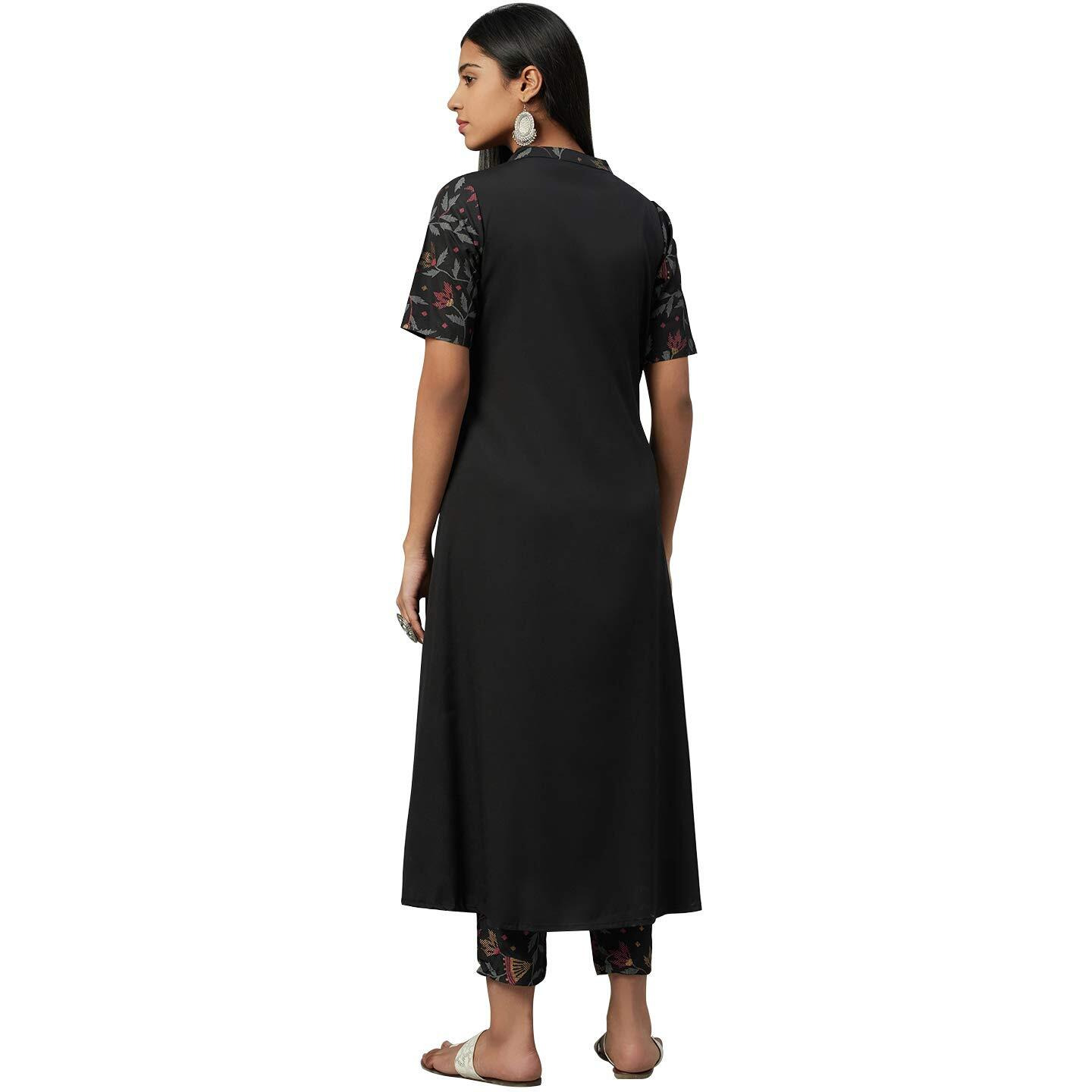 ZIYAA Women's Crepe Kurta Pant Set (ZIKUCR3133ANDPA-L_Black_L)