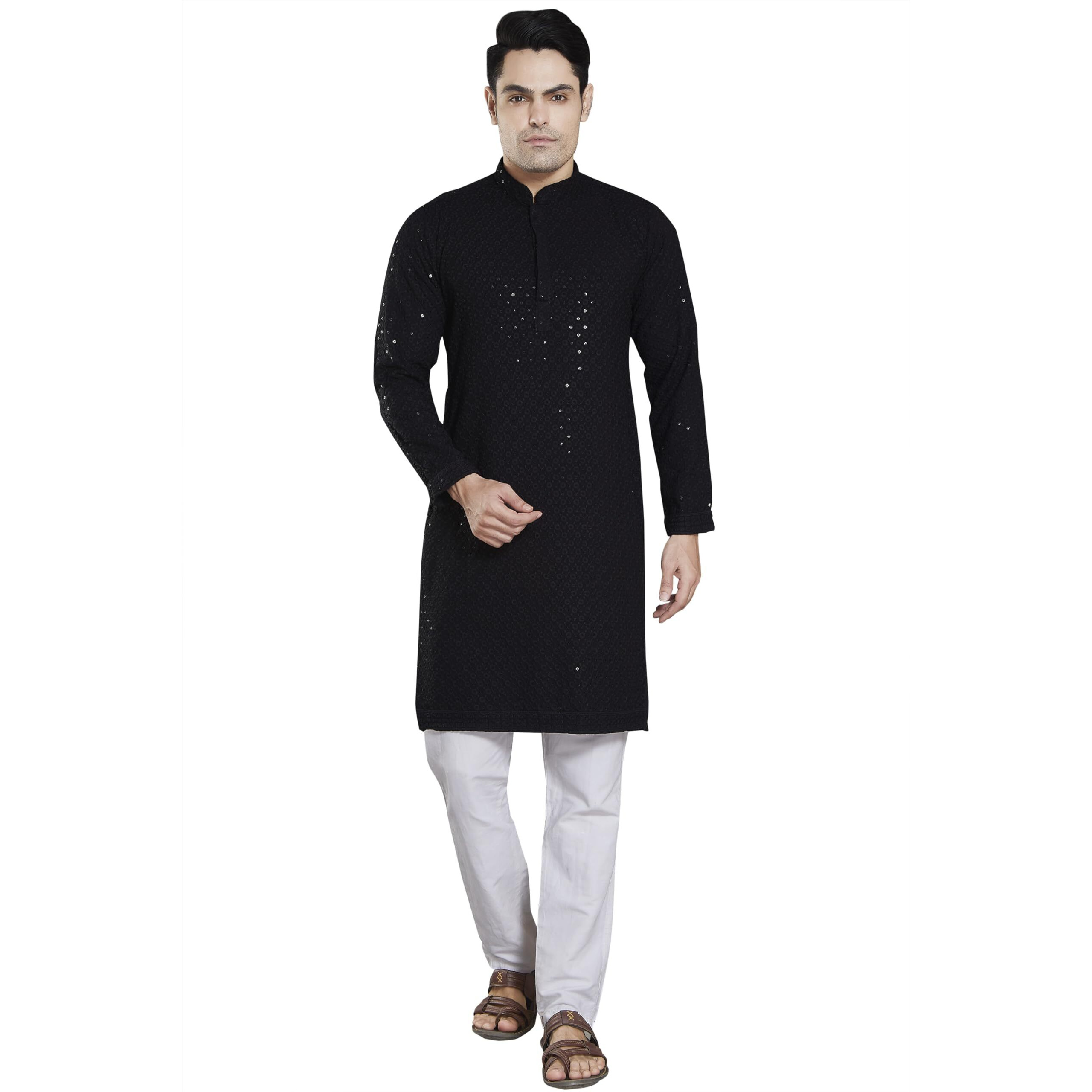 DIVISIVE Men's Sequince Embroidered Cotton Blend Only Slim Fit Kurta (DKRT15_M_Black)