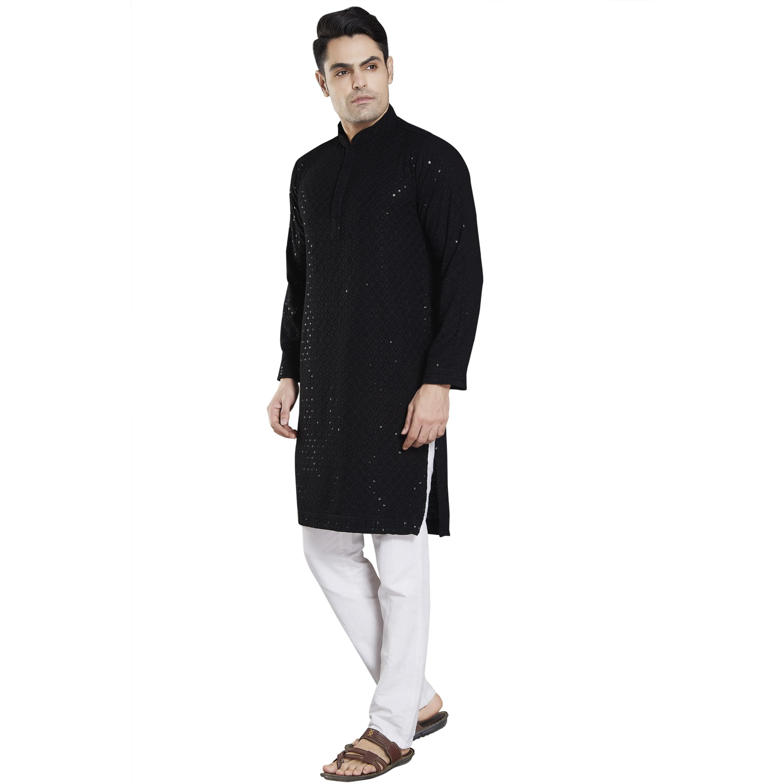 DIVISIVE Men's Sequince Embroidered Cotton Blend Only Slim Fit Kurta (DKRT15_M_Black)