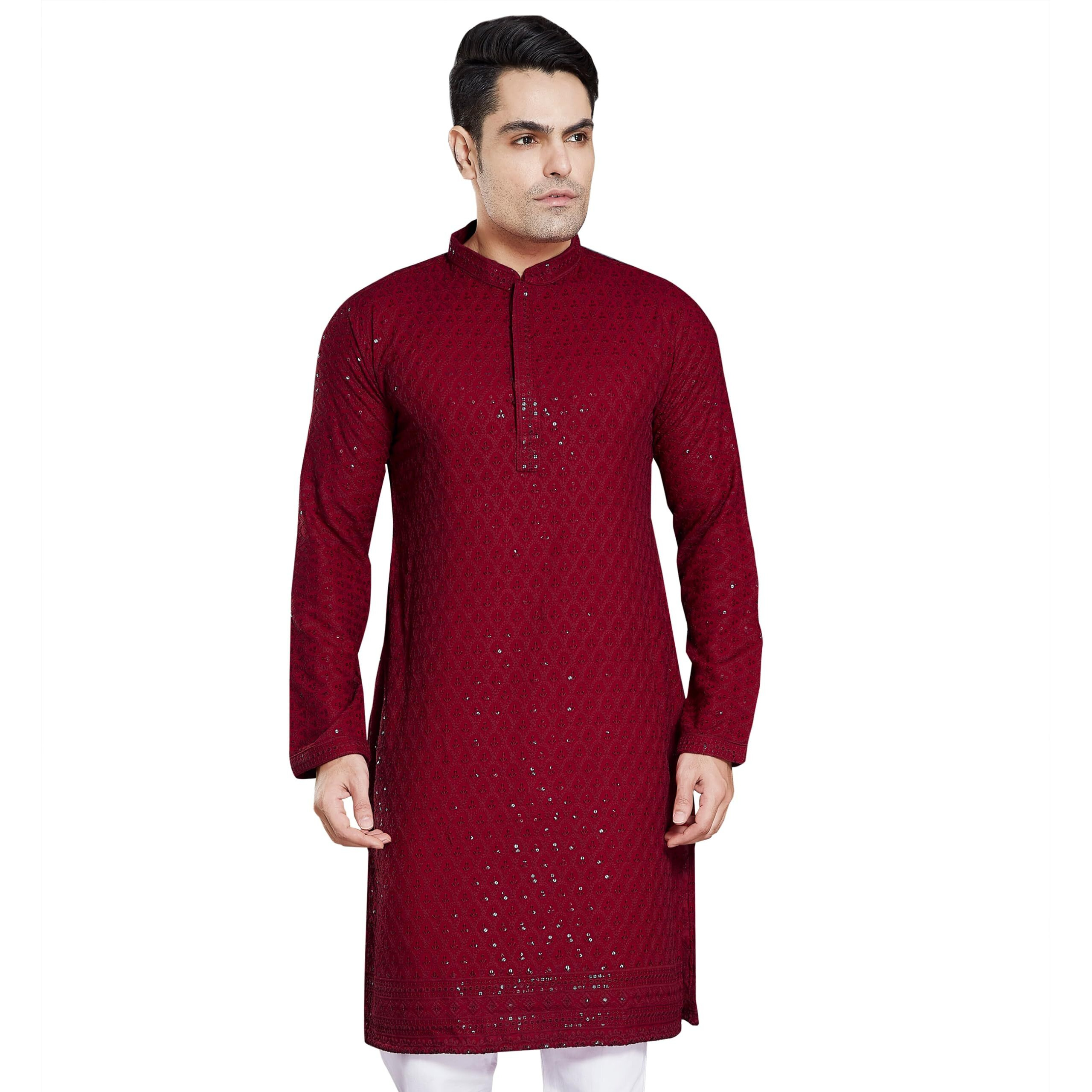 DIVISIVE Men's Sequince Embroidered Cotton Blend Only Kurta (DKRT2_XL_Maroon)