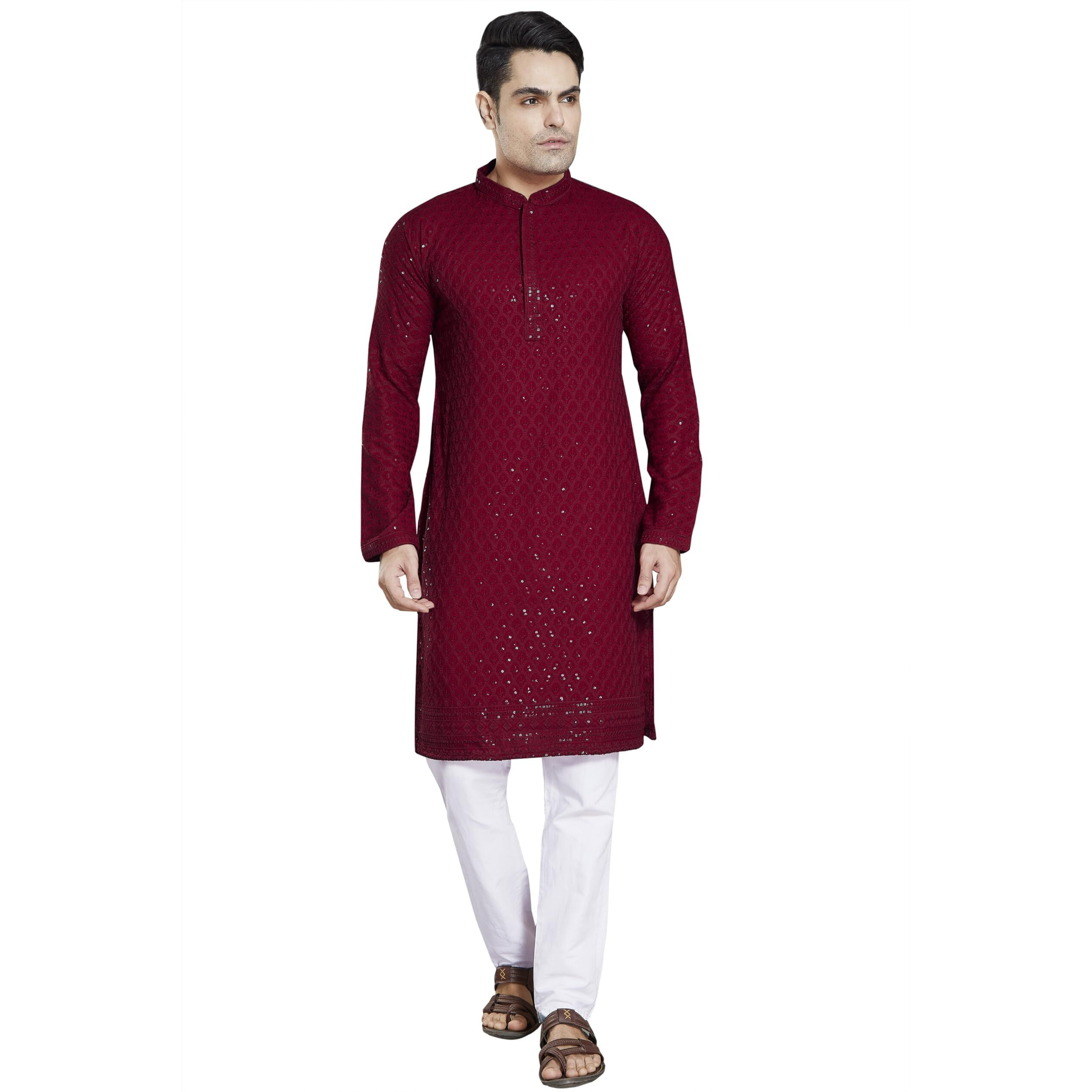 DIVISIVE Men's Sequince Embroidered Cotton Blend Only Kurta (DKRT2_XL_Maroon)