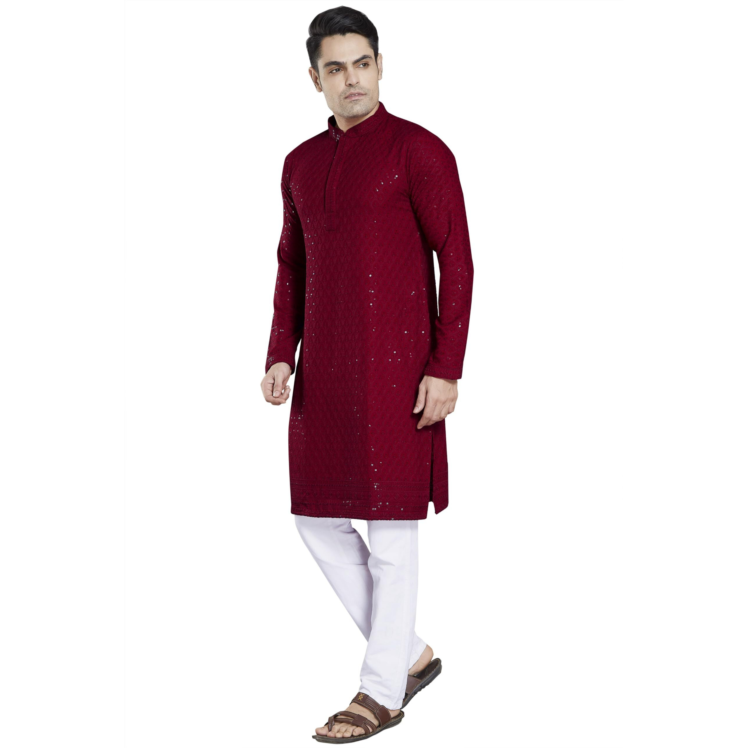 DIVISIVE Men's Sequince Embroidered Cotton Blend Only Kurta (DKRT2_XL_Maroon)