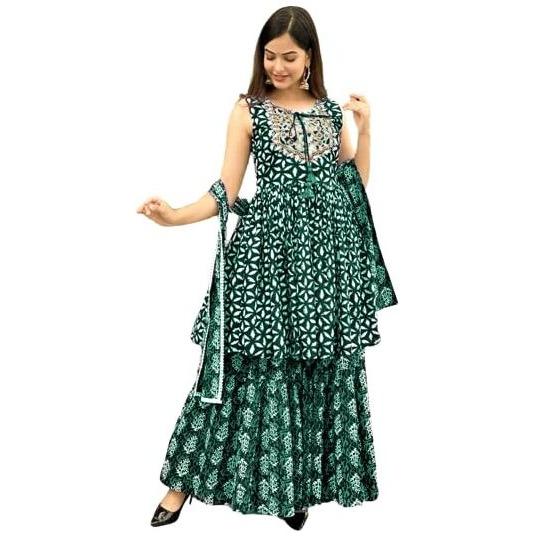 Itemzon Alisha Fabulous Green Sharara Set (Large)