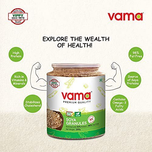 Vama Soya Mince-Granules 99% Fat-free Vegan Gluten-free Nutrient-Rich Healthy Products 250g