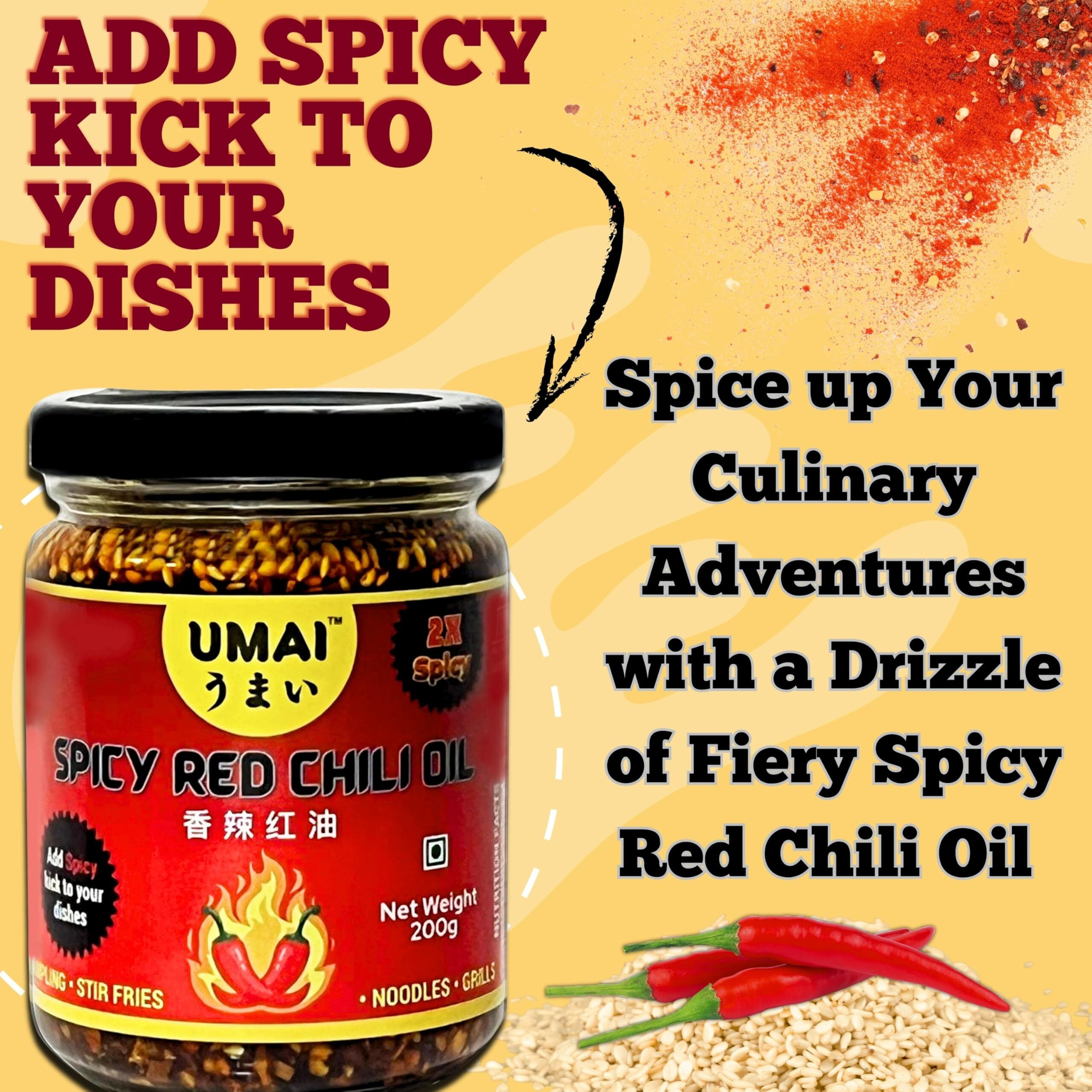 UMAI Spicy Red Chilli Oil (Spicy Chilli Crisp) 200g| Authentically Chinese Condiment| Chillis from Sichuan Region