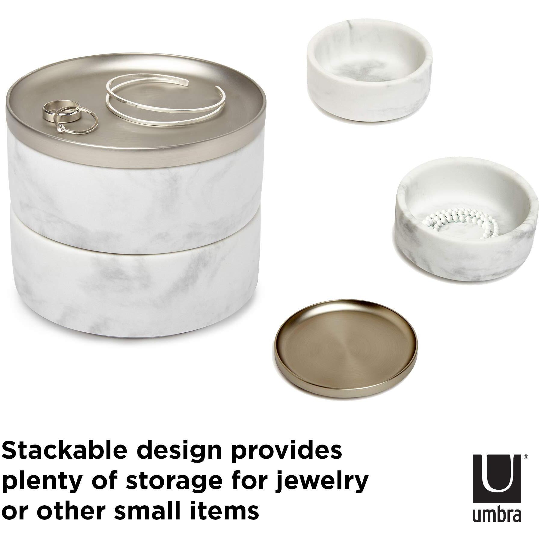 Umbra Tesora Jewelry Box - Two-Tiered Resin Jewelry Organizer with Removable Lid, Concrete/Copper