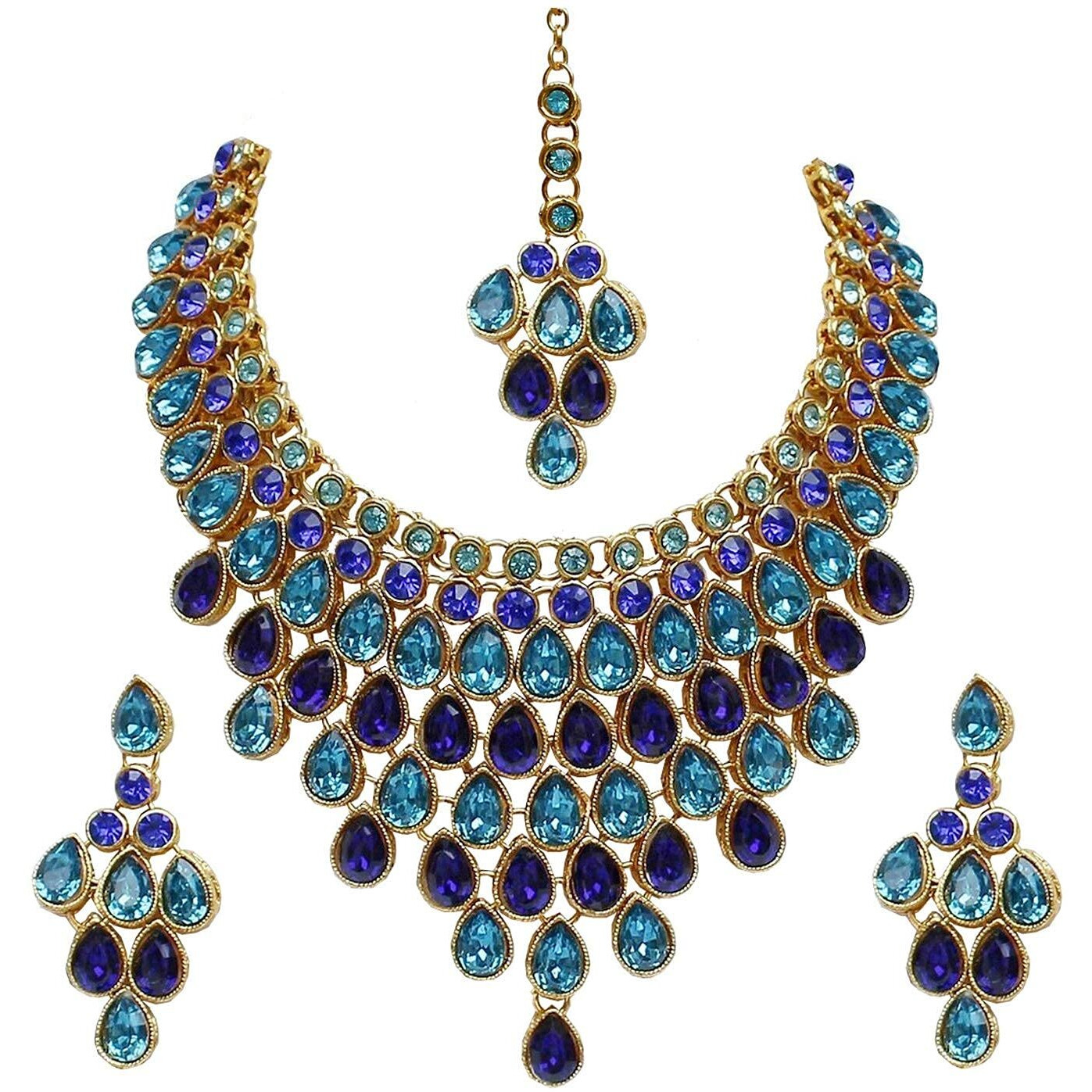 Lucky Jewellery Elegant Feroji Blue Color Stone Necklace Set for Girls & Women (825-L1SS-837-FB)