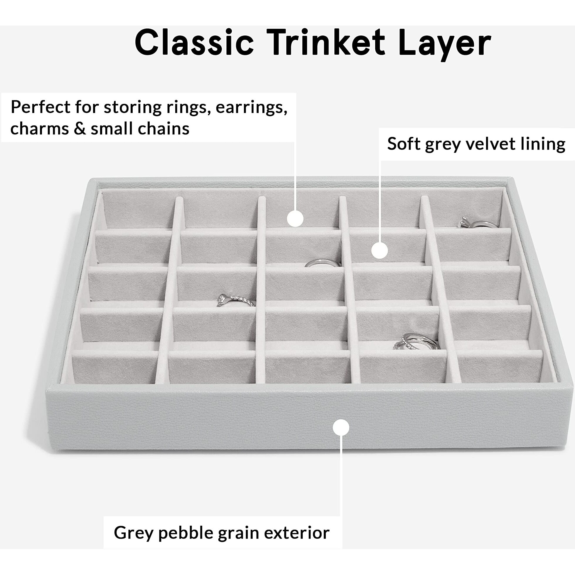 Stackers Trinkets Layer Medium | Jewellery Storage Organiser Box for Women - Pebble Grey