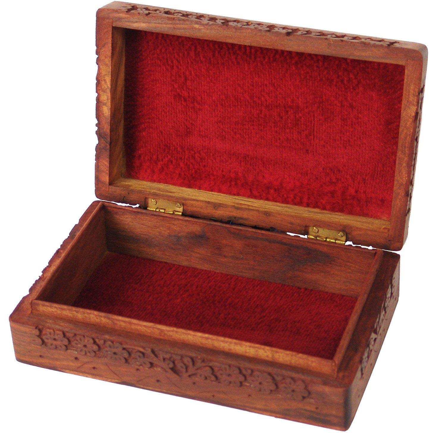 ITOS365 Handmade Wooden Jewellery Box for Women Jewel Organizer Hand Carved with Intricate Carvings Gift Items - 8 inches