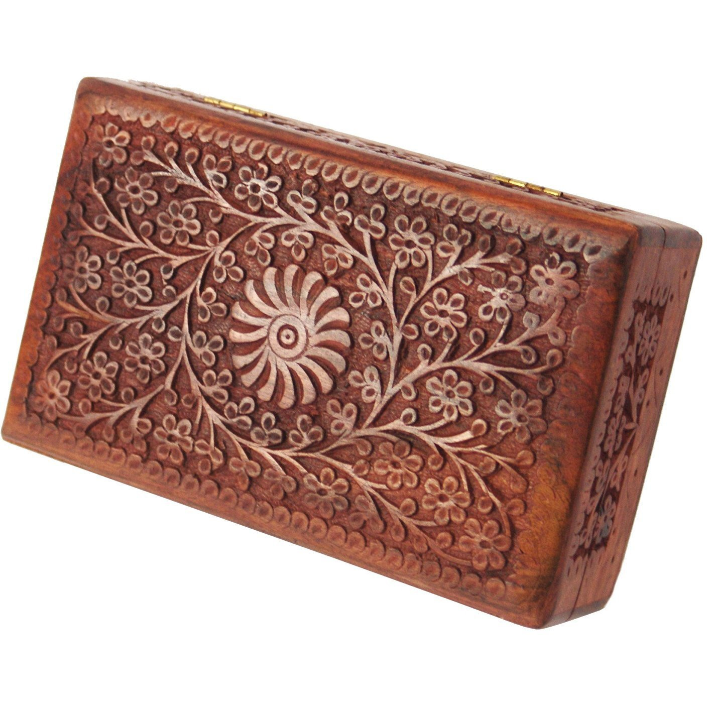 ITOS365 Handmade Wooden Jewellery Box for Women Jewel Organizer Hand Carved with Intricate Carvings Gift Items - 8 inches