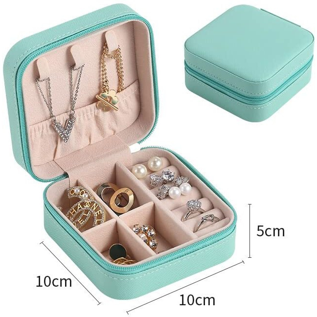 BUYORY Faux Leather Jewellery Organiser Box, Jewellery Box For Women, Portable Travel Jewellery Organiser Pouch, Small Jewellery Box Organiser For Ring, Pendant, Earring, Necklace, Bracelet (Blue)