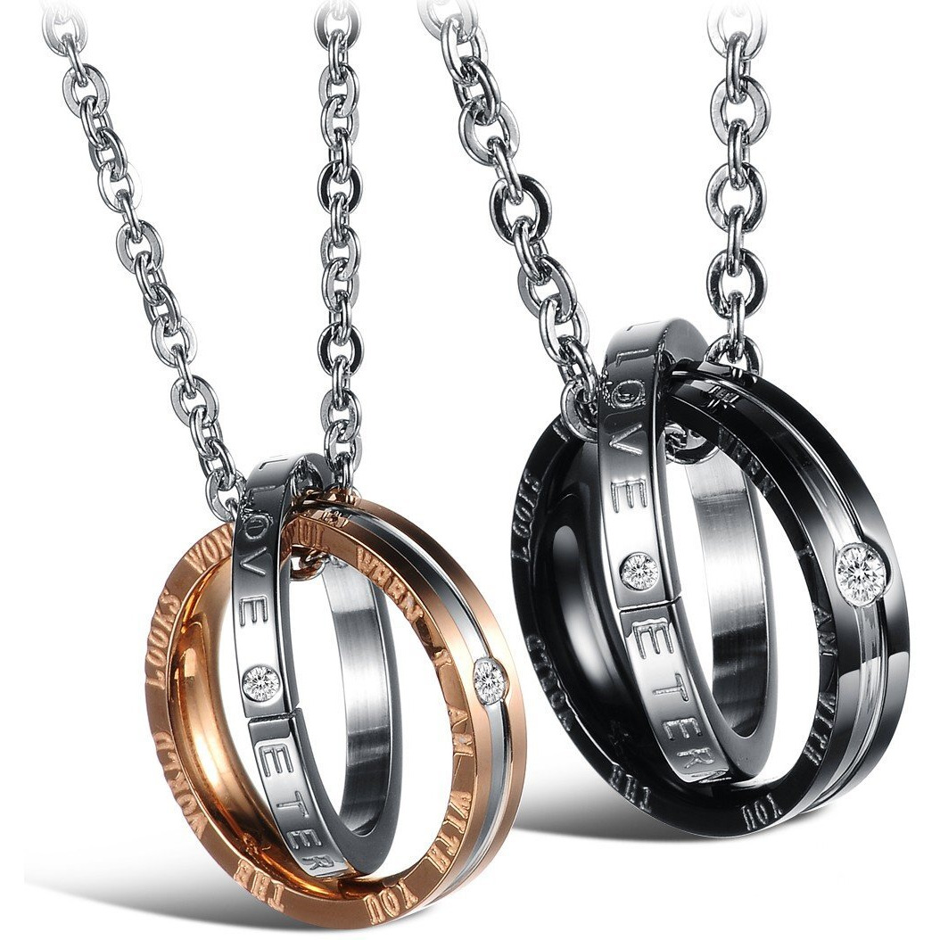 OPK Couple Pendant Necklace for Him and Her - Stainless Steel Fashion Jewelry Necklace Set for Women Men