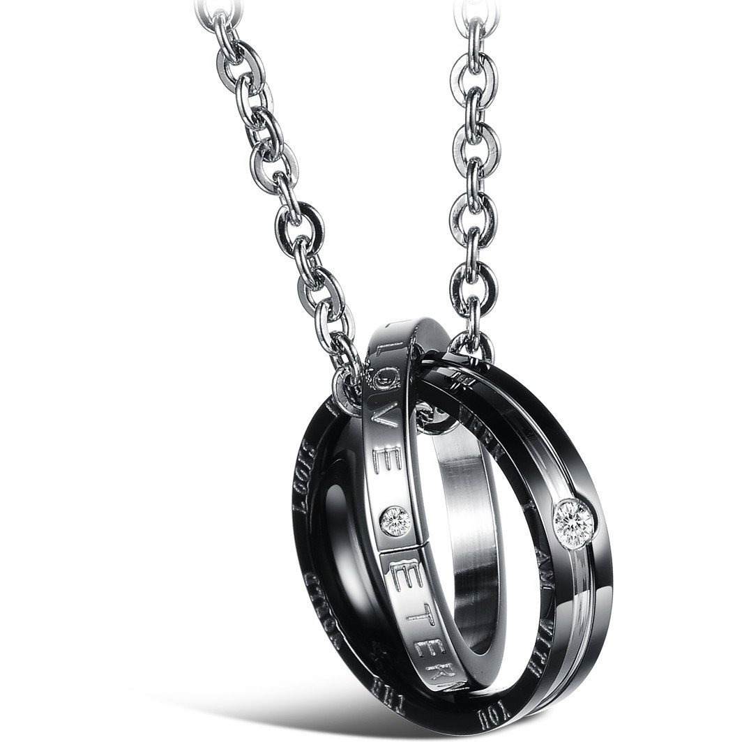 OPK Couple Pendant Necklace for Him and Her - Stainless Steel Fashion Jewelry Necklace Set for Women Men