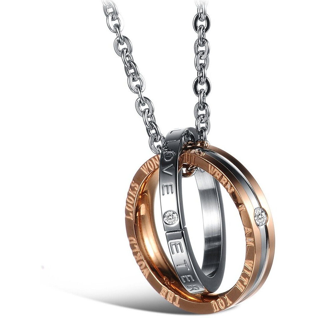 OPK Couple Pendant Necklace for Him and Her - Stainless Steel Fashion Jewelry Necklace Set for Women Men