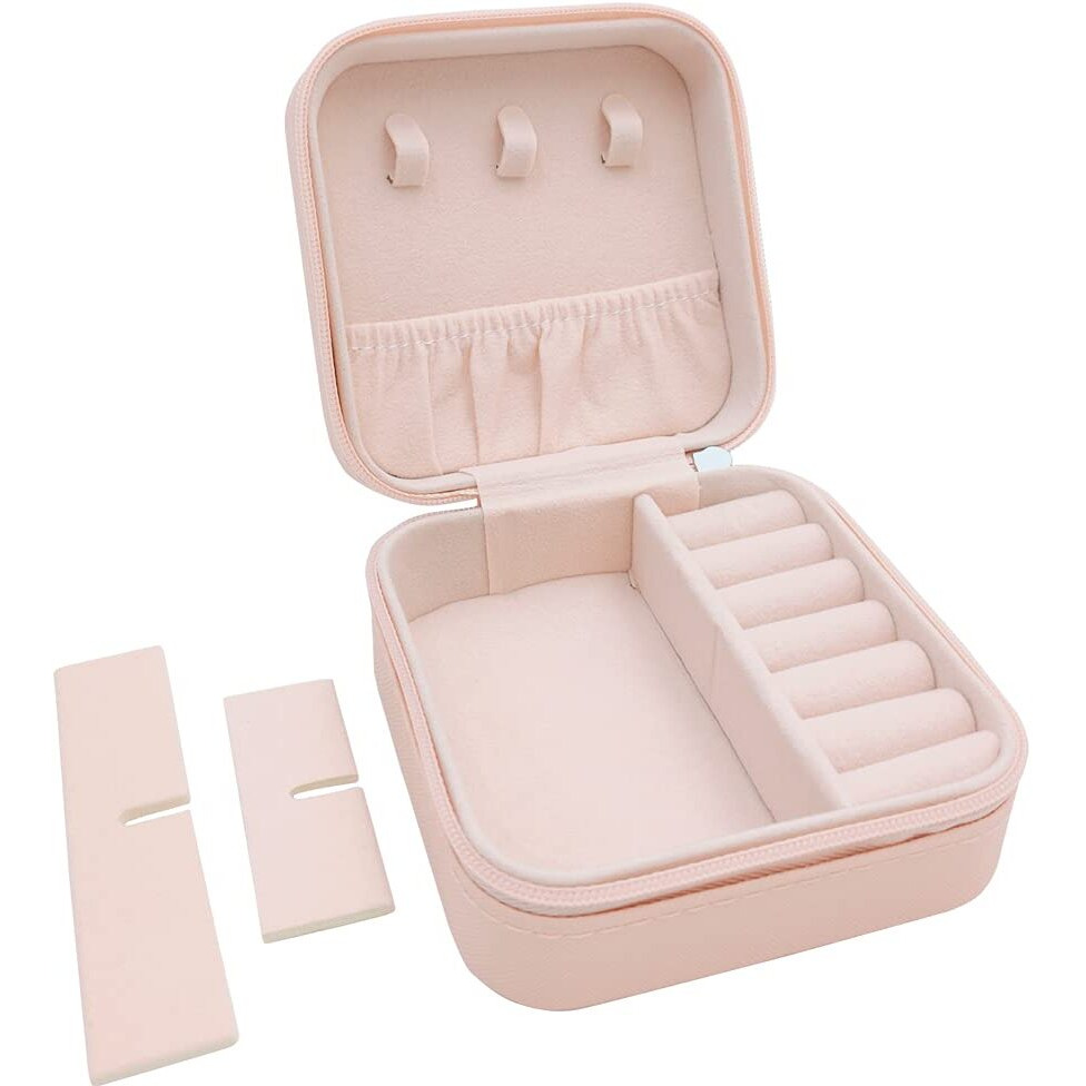 TRODANCE Faux Leather Mini Jewelry Travel Case,Small Travel Jewelry Organizer, Portable Jewelry Box Travel Mini Storage Organizer Portable Display Storage Box For Rings Earrings Necklaces Gifts (Pink)