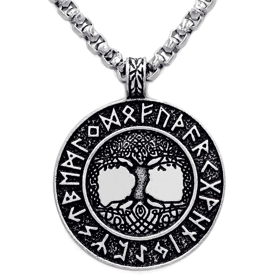 URDEAR Norse Vikings Necklace The Tree of Life Pendant Necklace Nordic Viking Runes Amulet Pendant Necklaces for Men Women