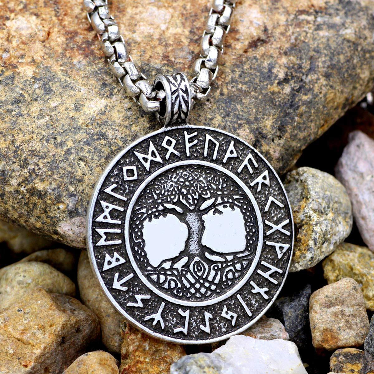 URDEAR Norse Vikings Necklace The Tree of Life Pendant Necklace Nordic Viking Runes Amulet Pendant Necklaces for Men Women