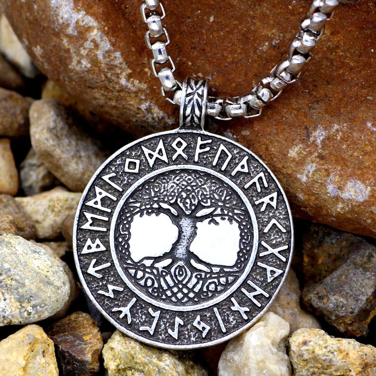 URDEAR Norse Vikings Necklace The Tree of Life Pendant Necklace Nordic Viking Runes Amulet Pendant Necklaces for Men Women