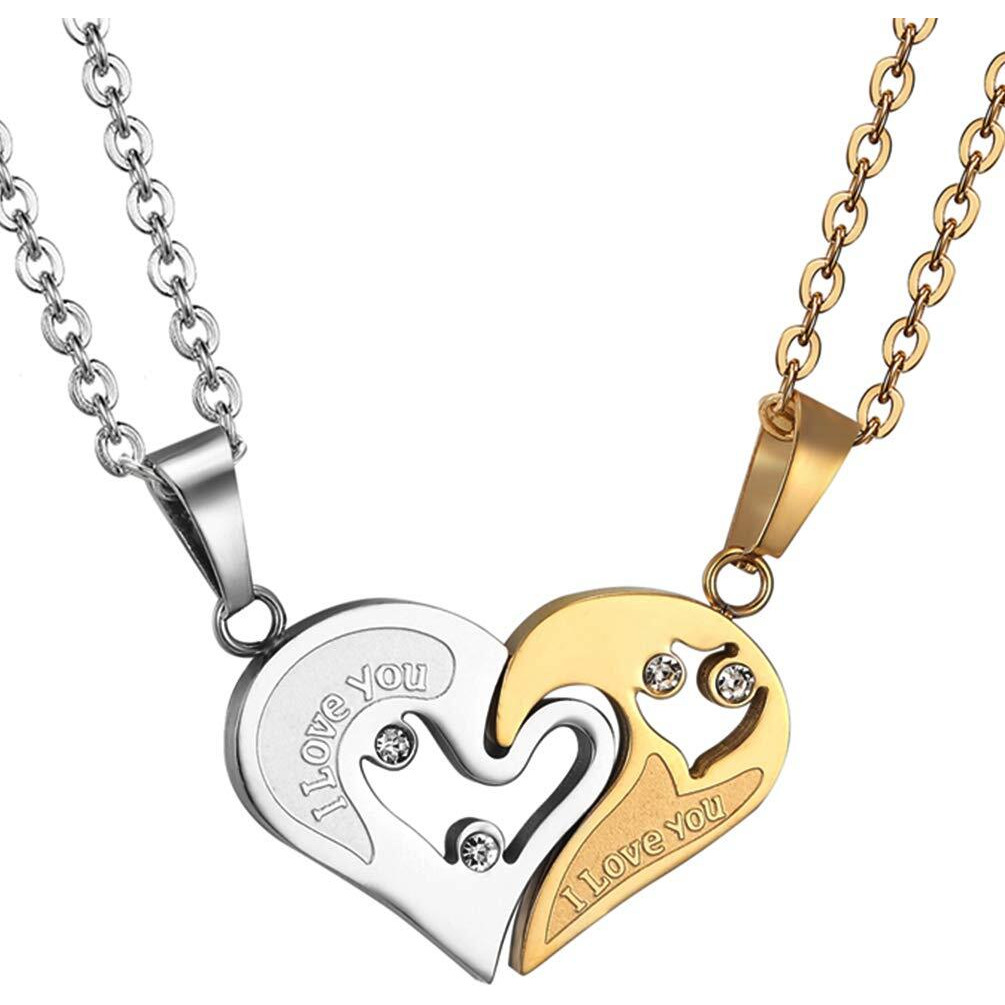 Couple Heart/Cat Necklaces, 2pcs Necklaces/Set, Black/18K Real Gold Plated 316L Stainless Steel, Mens Womens Jewelry (with Gift Box)