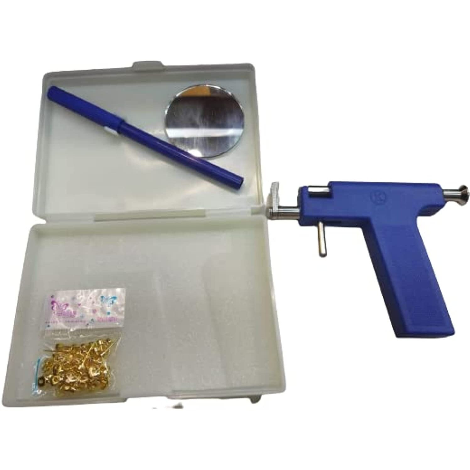 DALLAS Professional Stainless Steel Body Gun Piercing Kit with 12 Pairs/24 Pieces of Piercing Ear Studs (Blue)