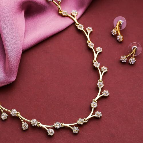 Estele Gold Plated Holy Swans Designer Nakshi Necklace Set with Colored Stones and Pearls for Women